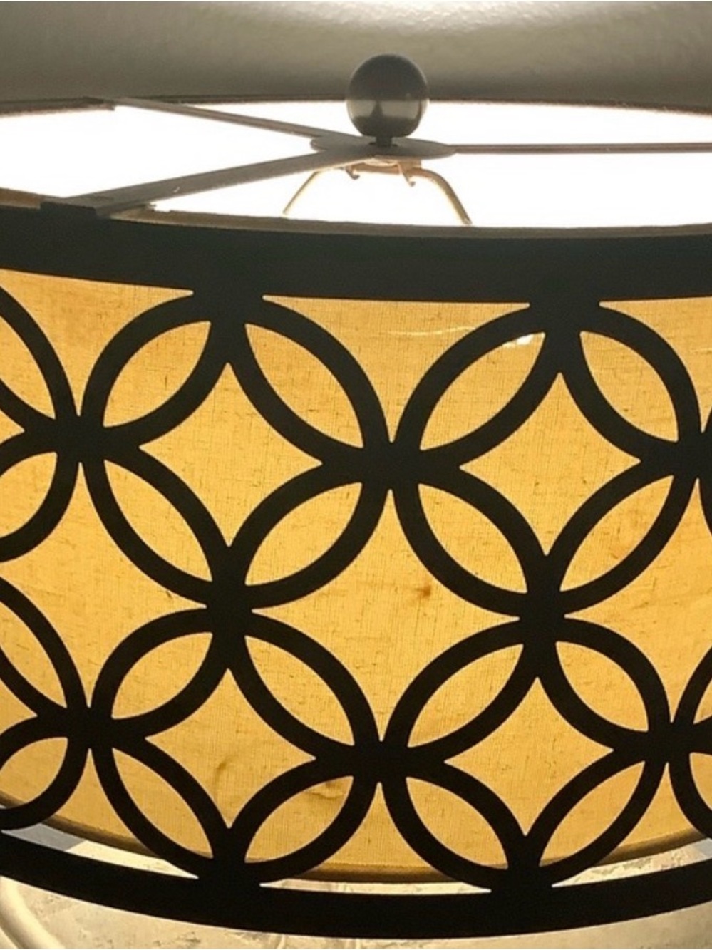 Vintage Ornate Metal Black Circle Geometric Pattern Drum Lamp Shade in Beige